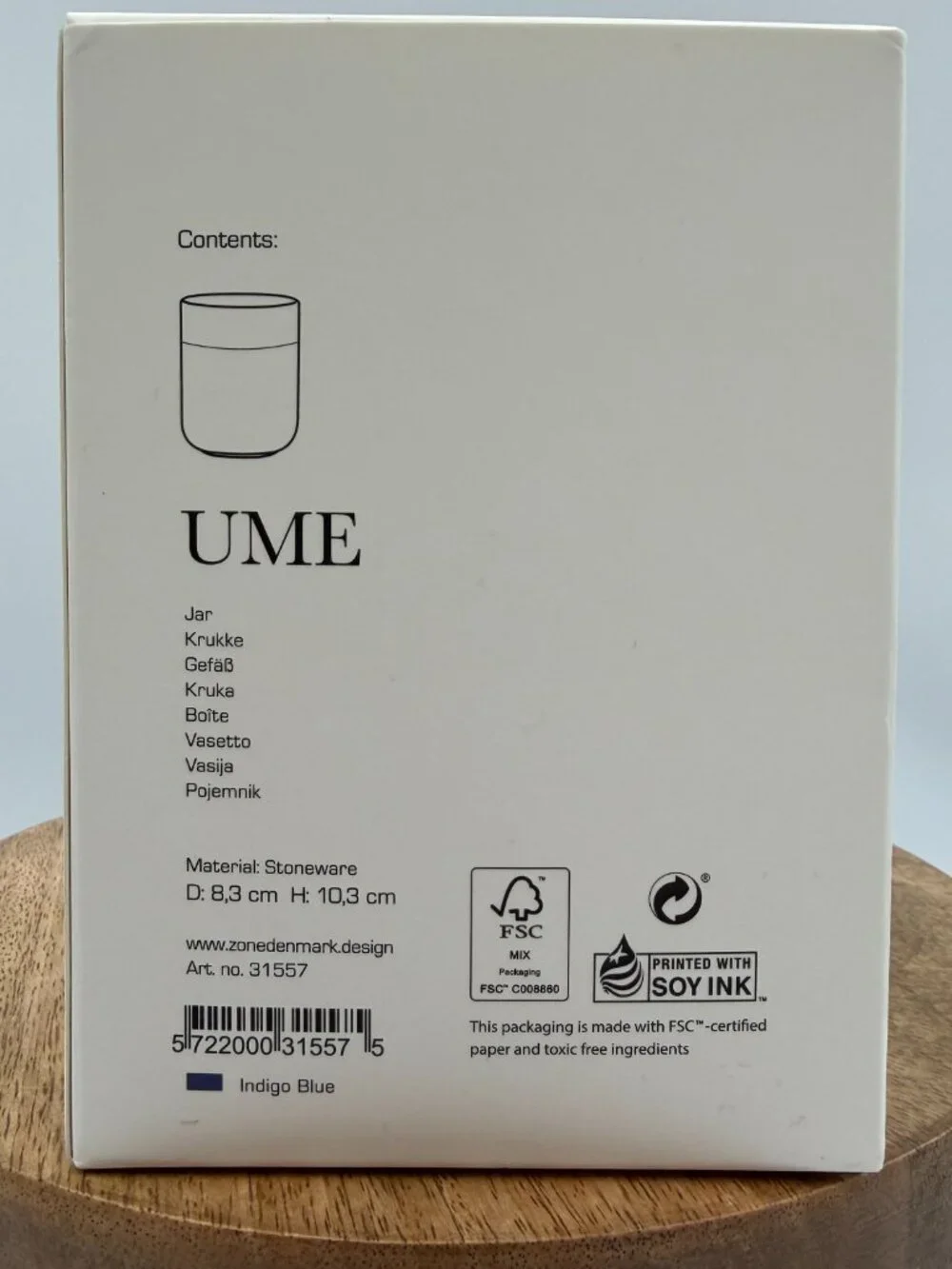 Zone Denmark UME Stoneware Vanity Jar with Lid Indigo Blue Minimalist NIB